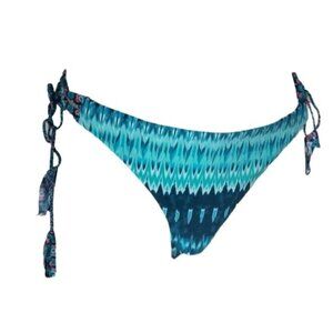 RADIO FIJI NWT‎ Bikini Bottom SZ L Cheeky Side Tie Aqua Tassel Tropical Boho